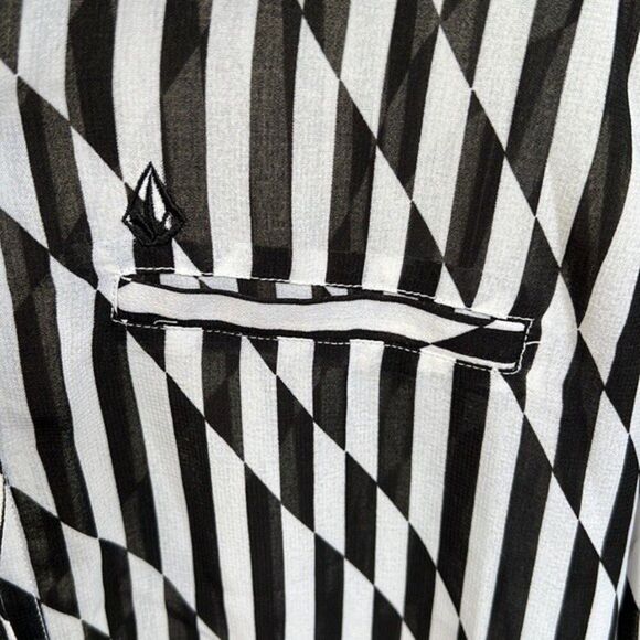 SALE 2/$25 Volcom Size Medium Black White Sheer Blouse Striped Button Down Top - Picture 2 of 5